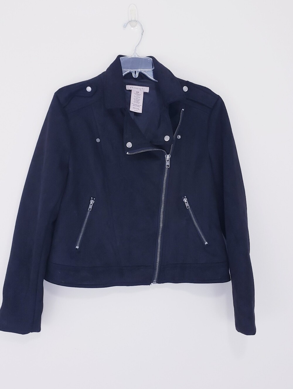 Philosophy Black Faux Suede Moto Jacket Asymmetrical Zip Size Medium